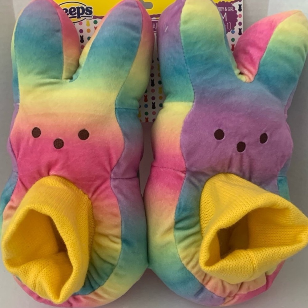 Peep Slippers Rainbow Bunny Easter Kids size 13-1